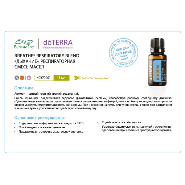 Листовка doTERRA "Дыхание. Смесь масел" 49370001 / 60200190