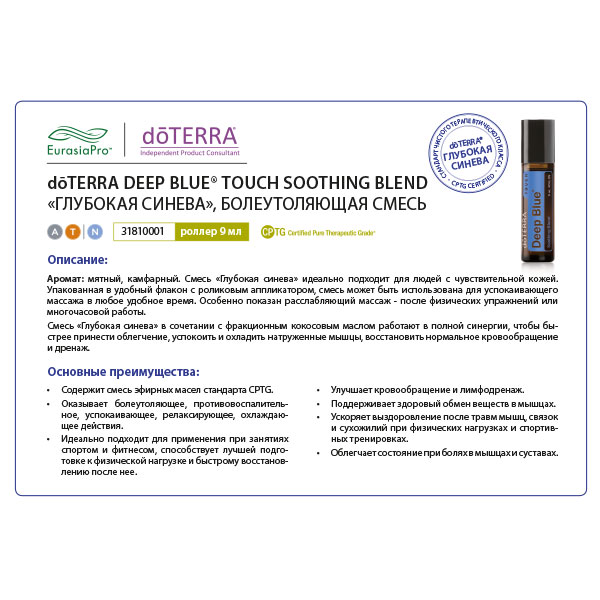 Листовка doTERRA "Глубокая синева. Смесь масел, роллер" 31810001 / 60200145