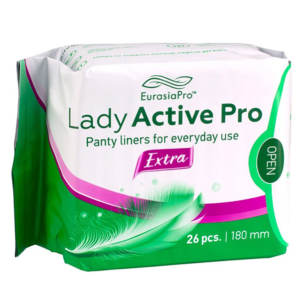 Lady Active Pro Extra / Леди Эктив ПРО Экстра, Ежедневные гигиенические прокладки с целебной вставкой, 180 мм. / 26 шт. / Интимная гигиена, женское здоровье, анионовые прокладки